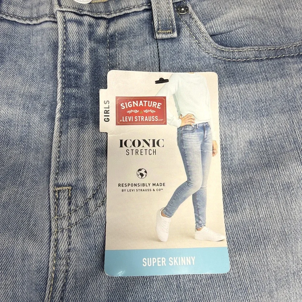 Levis Signature Super Skinny Blue Jeans Girls 18 (FITS 28 X 30) Distressed NEW - Picture 4 of 12